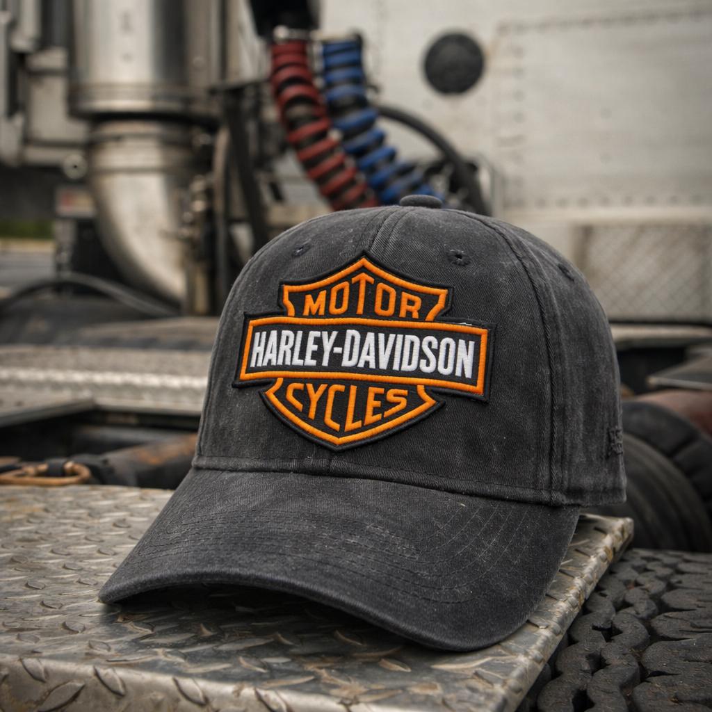 Washed Grey Harley Bar and Shield Style Embroidery Cap - Image 4