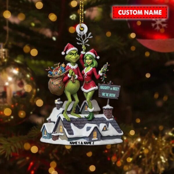 Personalized Grinch Naughty Or Nice Couple Christmas Ornament