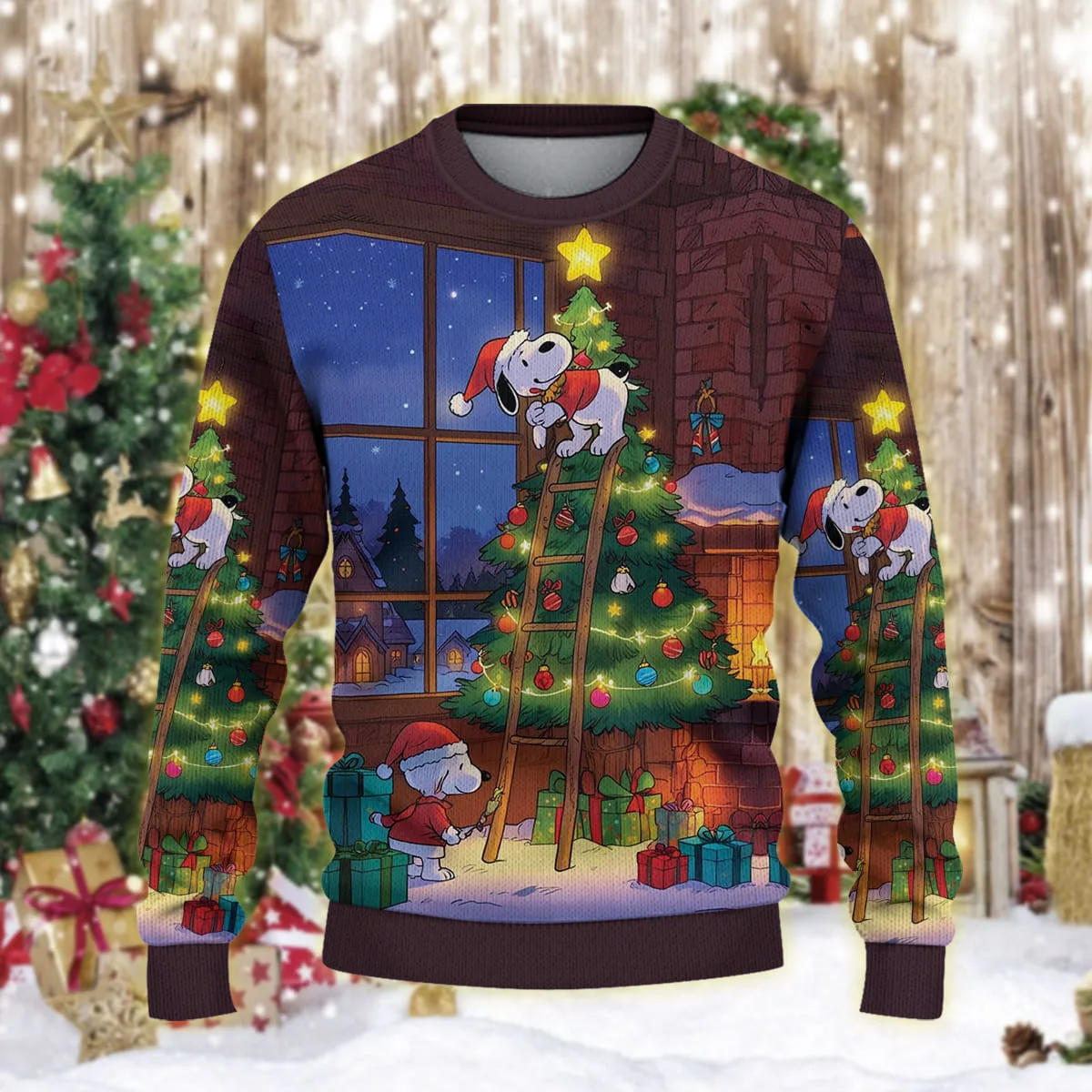 Snoopy Tree Christmas Knitted Sweater - Image 2