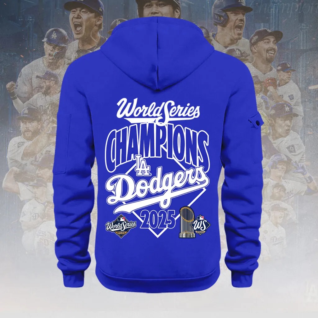Los Angeles Dodgers 2025 World Series Champions 2D Quarter Zip Hoodie - THK117230 - Image 3
