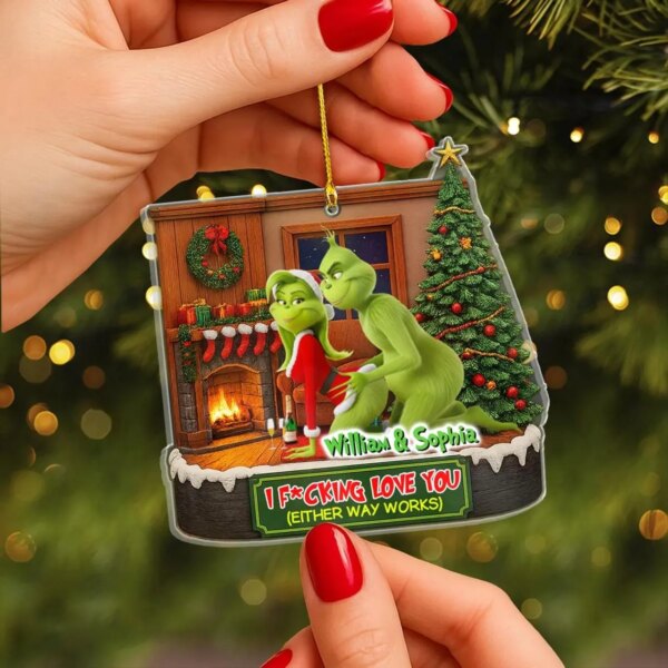 Personalized Green Monster Couple Either Way Works Christmas Ornament - Image 4