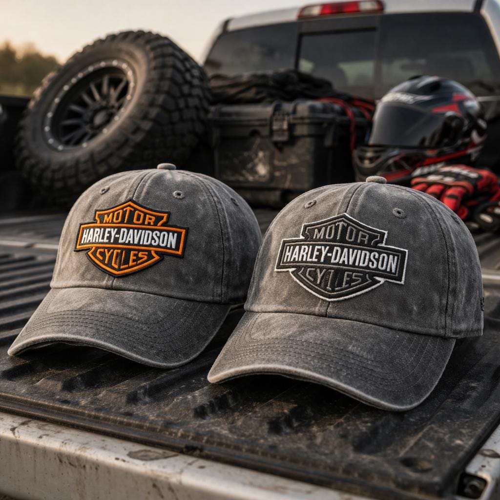 Washed Grey Harley Bar and Shield Style Embroidery Cap