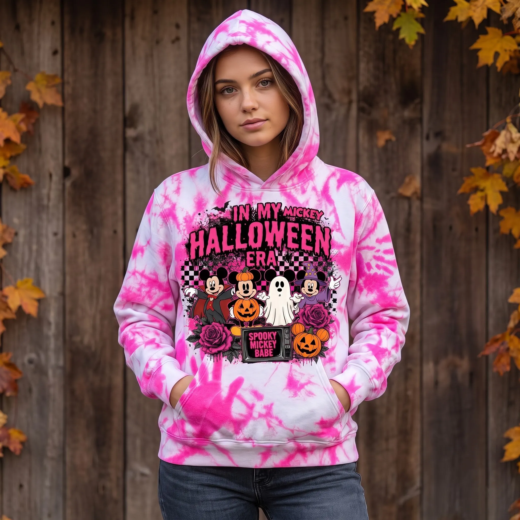 In My Spooky Era Pink Tie Dye Mickey Hoodie - Image 2