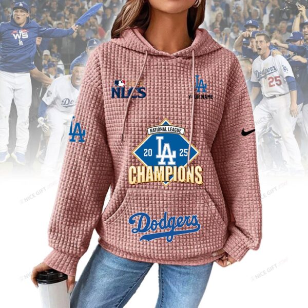 Personalized Los Angeles Dodgers Women's Thick Waffle Knit Hoodie - Image 10