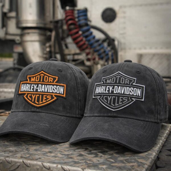 Washed Grey Harley Bar and Shield Style Embroidery Cap - Image 3