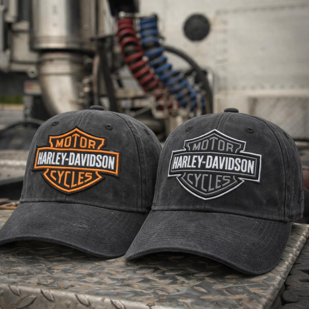Washed Grey Harley Bar and Shield Style Embroidery Cap - Image 3