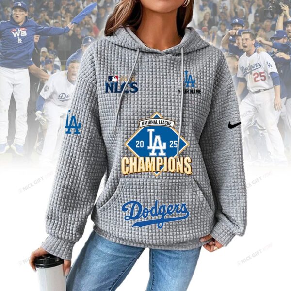 Personalized Los Angeles Dodgers Women's Thick Waffle Knit Hoodie - Image 7