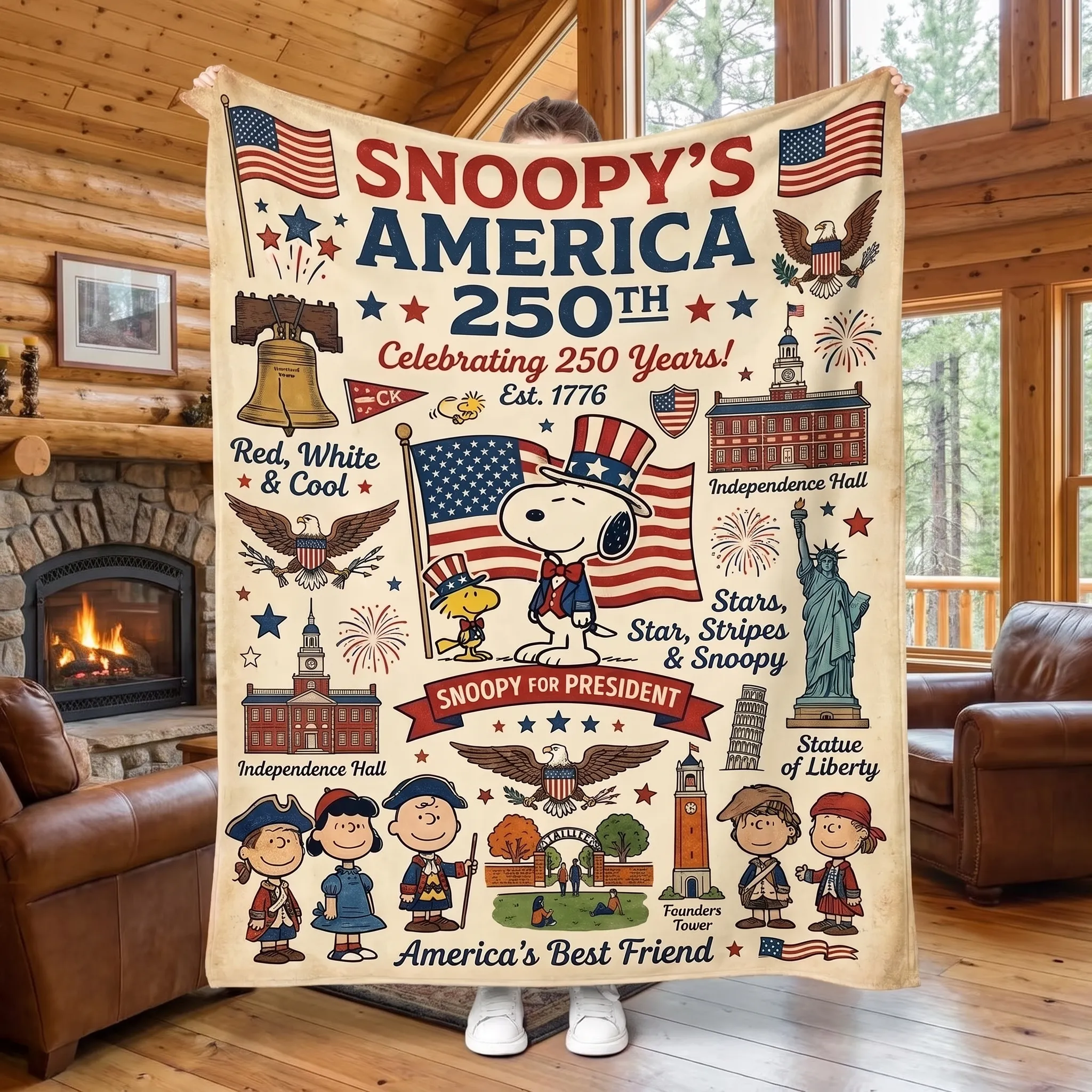 Snoopy 250 Years of America Quilt Blanket -THK132325
