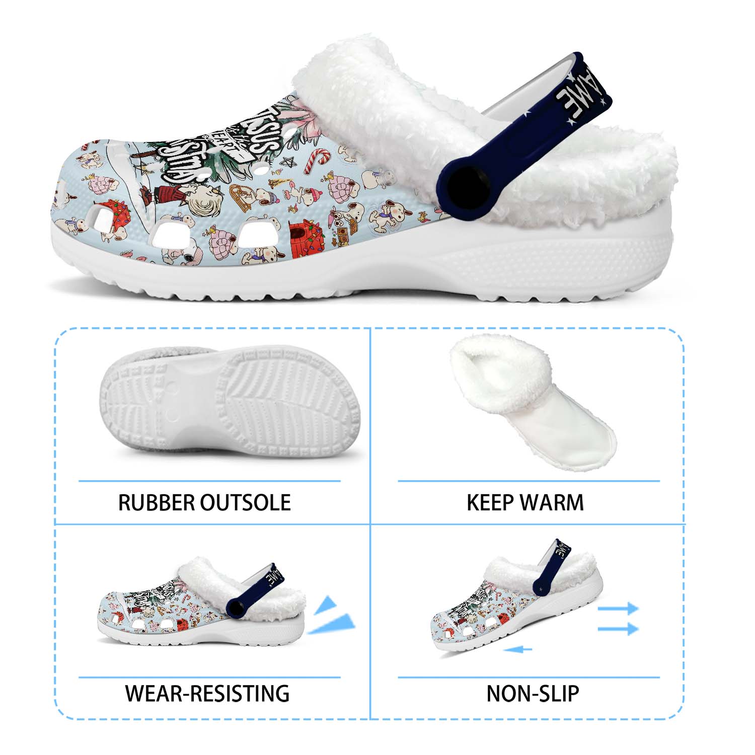 Personalized Snoopy Jesus Christmas Fleece Crocs Clogs - Image 3