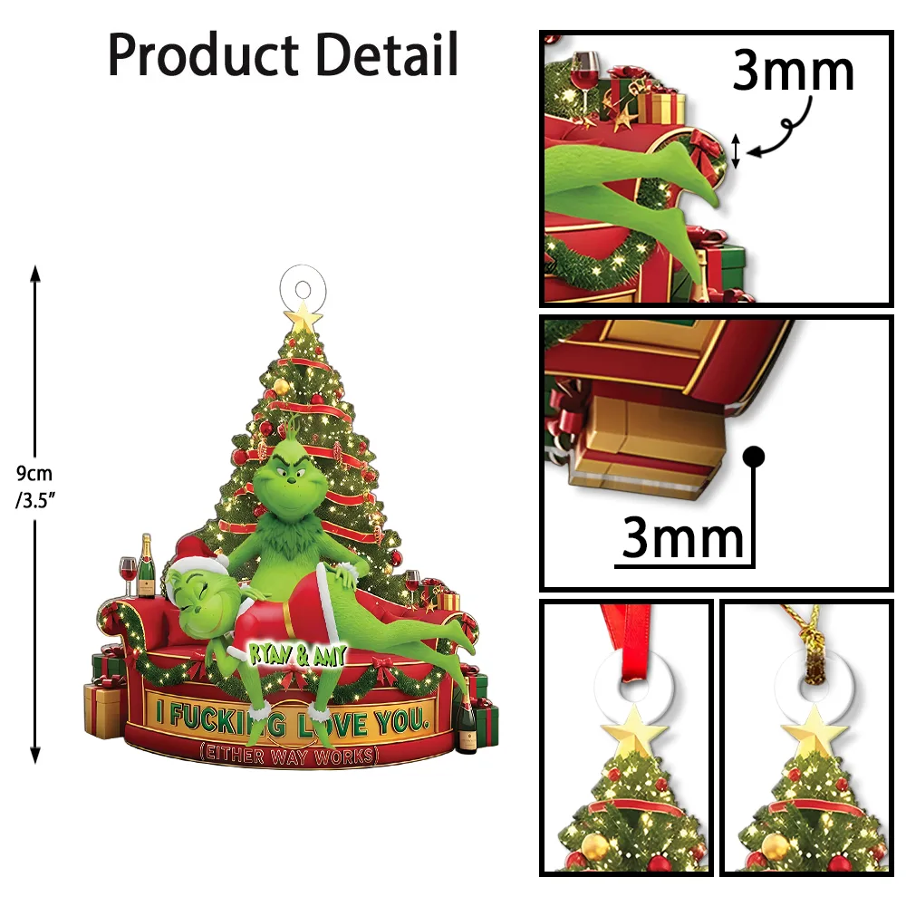 Personalized Green Monster Couple I Love You - Either Way Works Christmas Ornament - Image 7
