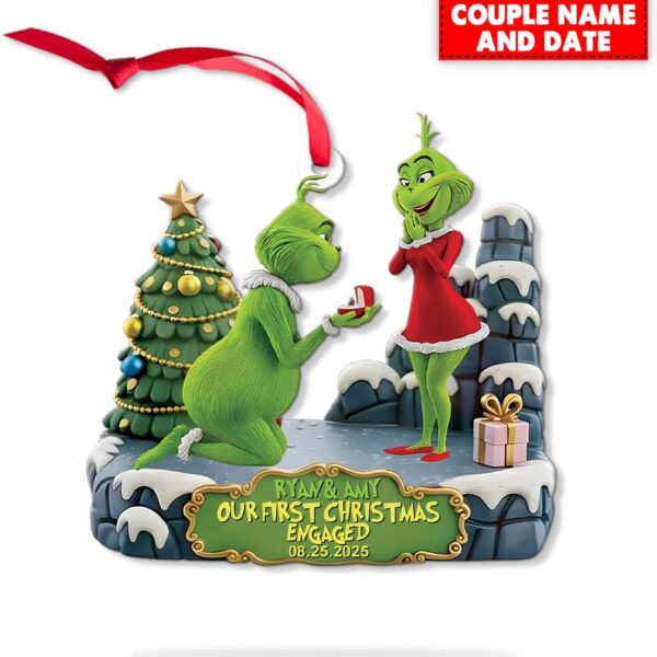 Personalized Green Monster Couple Our First Christmas Engaged Christmas Ornament - Image 7
