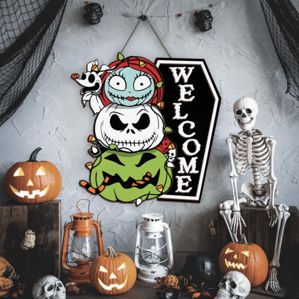 Alternative view of Nightmare Before Christmas Welcome Wood Sign Hanging