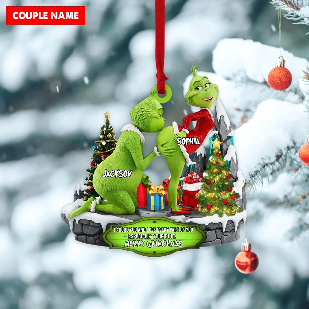 Personalized Merry Grinchmas Mr Mrs Christmas Ornament - Image 5