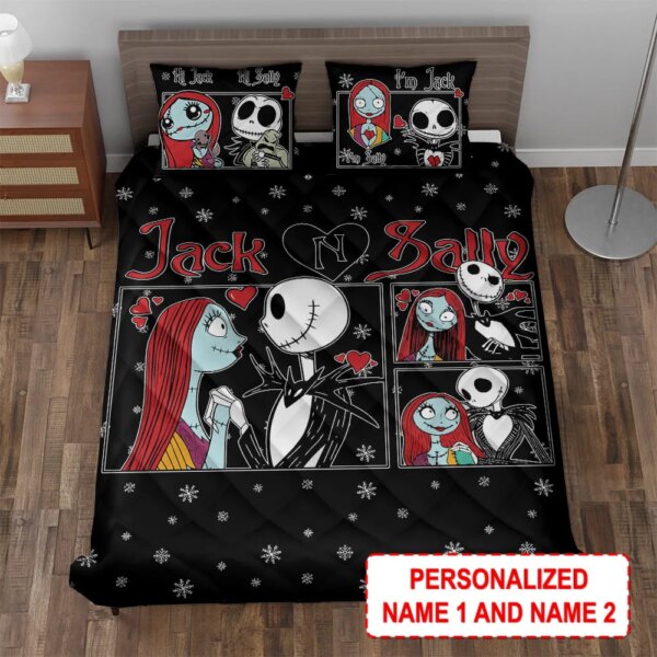 Personalized Jack and Sally The Nightmare Before Christmas Quilt Bedding Set - Image 3