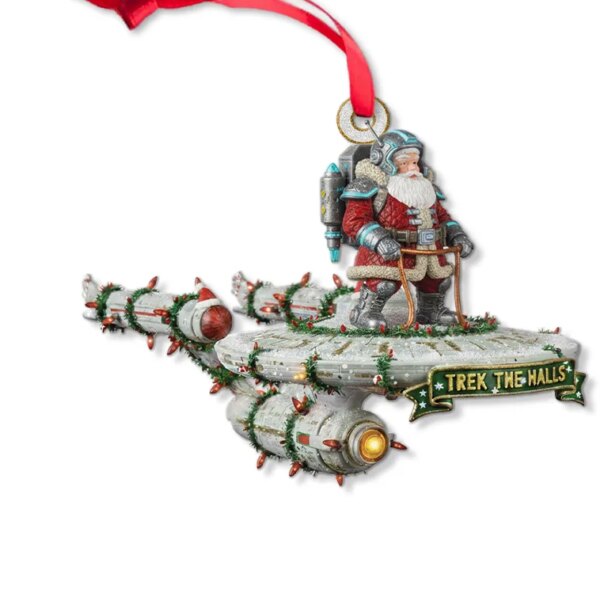 Star Trek NCC-1701 Trek The Halls With Christmas Lights And Santa Christmas Ornament - Image 7