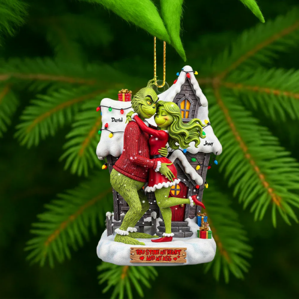 Alternative view of Personalized Green Couple You Stole My Heart Christmas Ornament