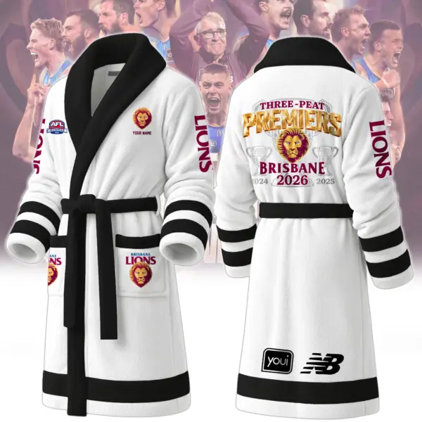 Alternative view of Personalized Brisbane Lions Fleece Bathrobe-THK136765