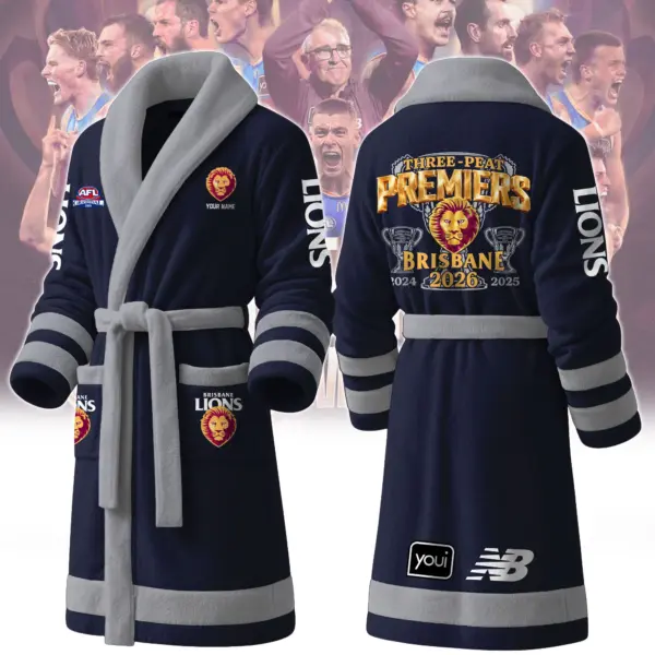 Personalized Brisbane Lions Fleece Bathrobe-THK136765 - Image 4