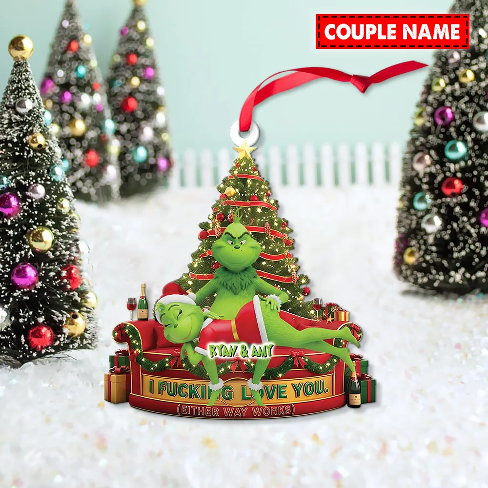 Personalized Green Monster Couple I Love You - Either Way Works Christmas Ornament - Image 3