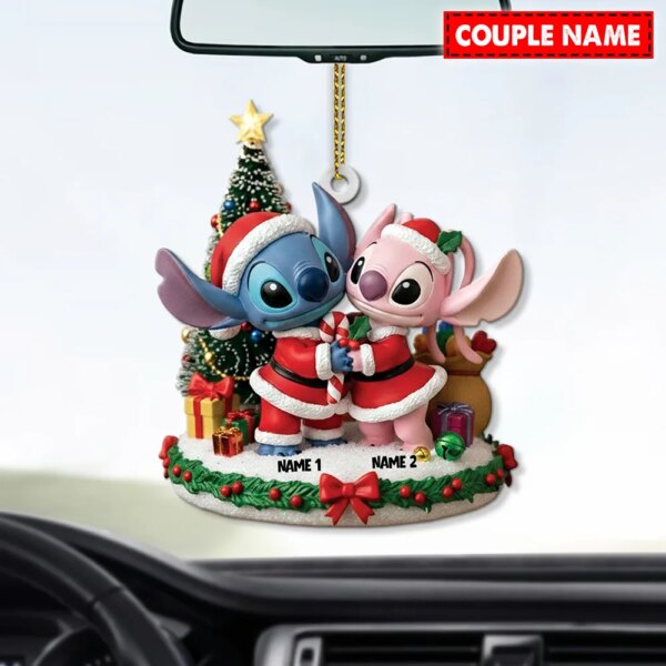 Personalized Stitch And Angel Couple Christmas Ornament - Image 3