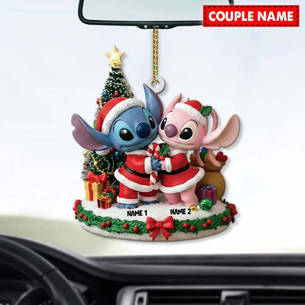 Personalized Stitch And Angel Couple Christmas Ornament - Image 3