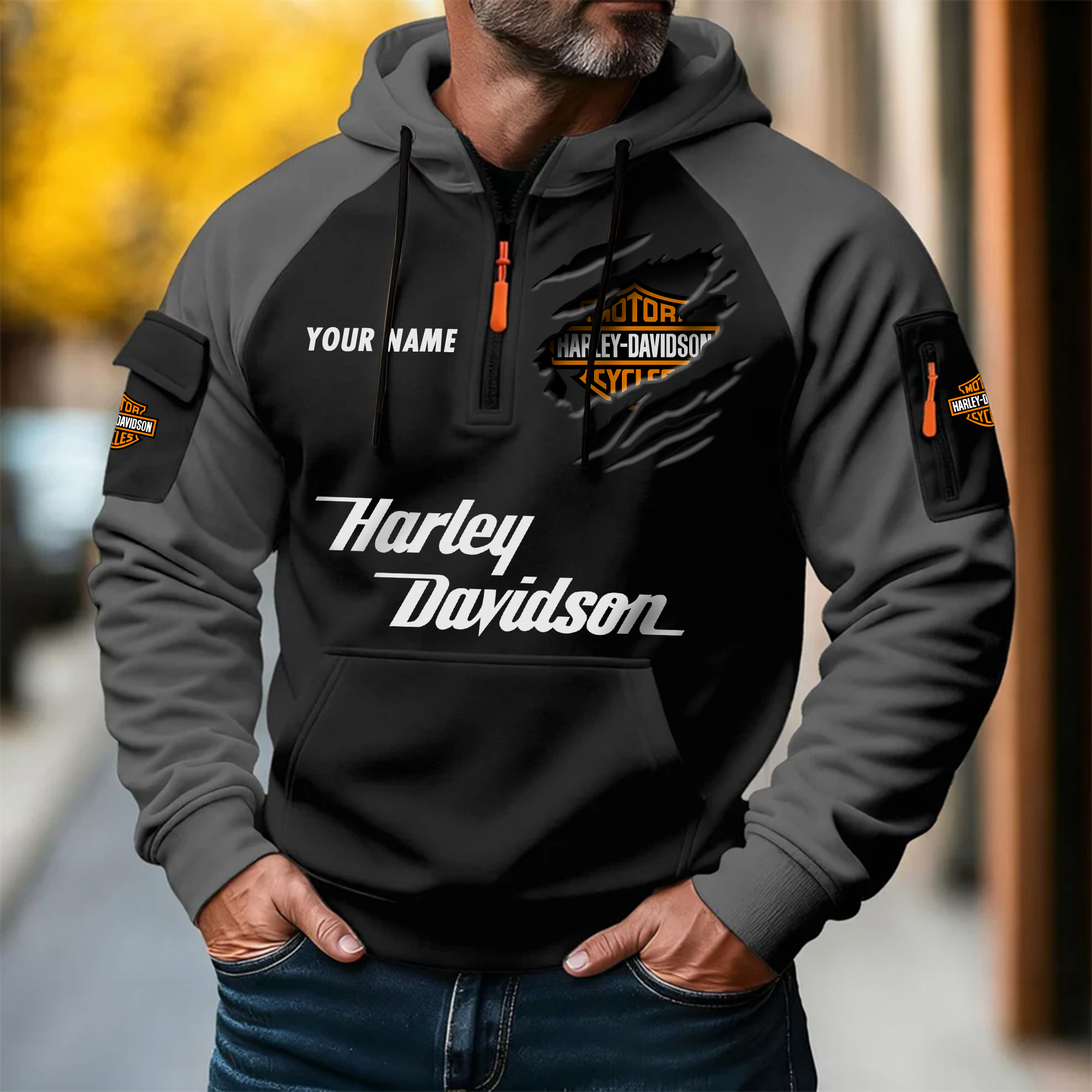 Personalized Harley Davidson Halfzip Hoodie - Image 4