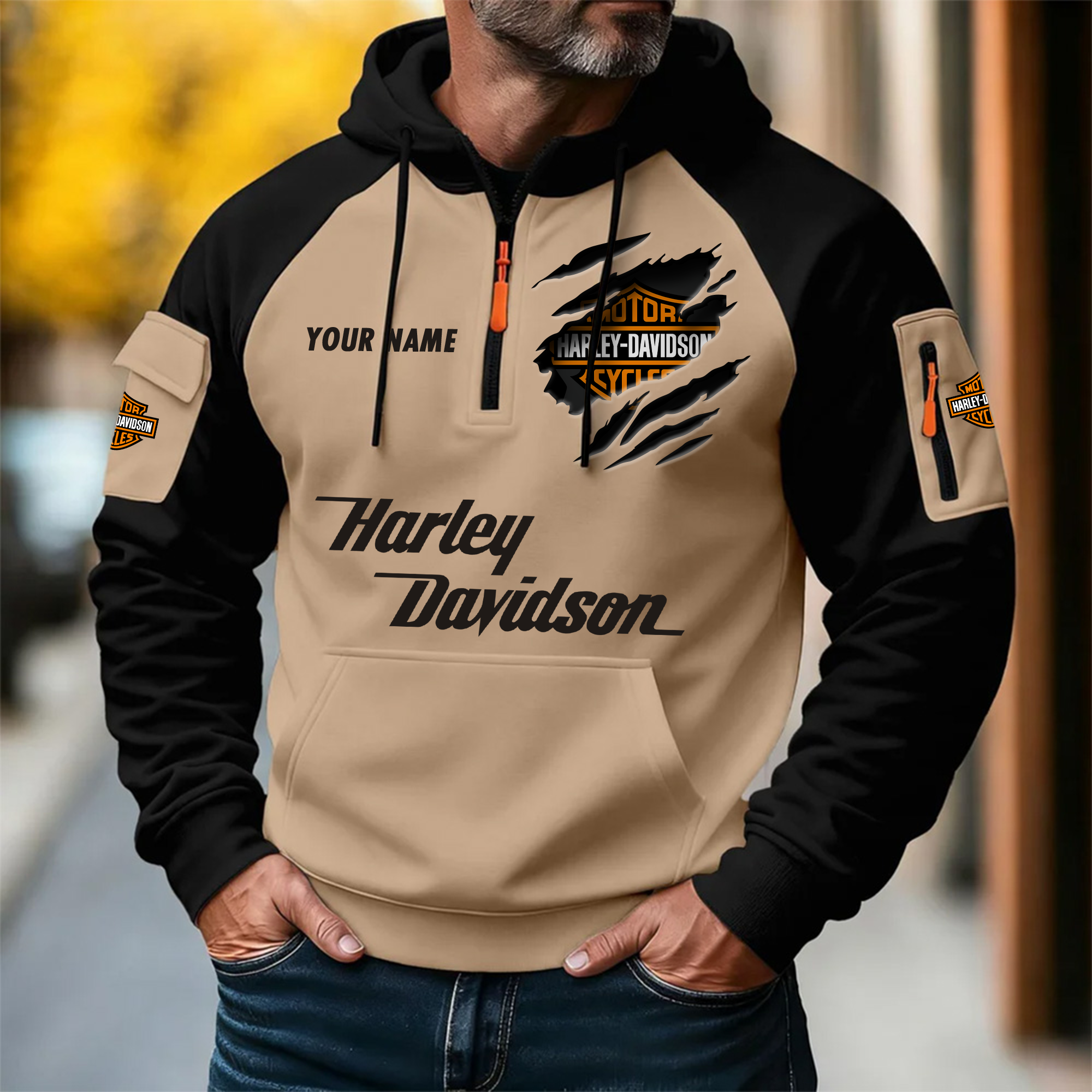 Personalized Harley Davidson Halfzip Hoodie - Image 2