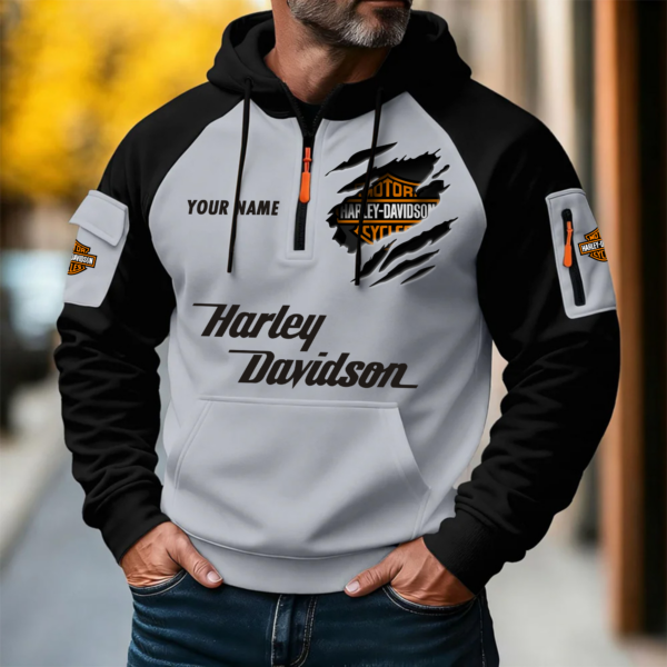 Personalized Harley Davidson Halfzip Hoodie - Image 3