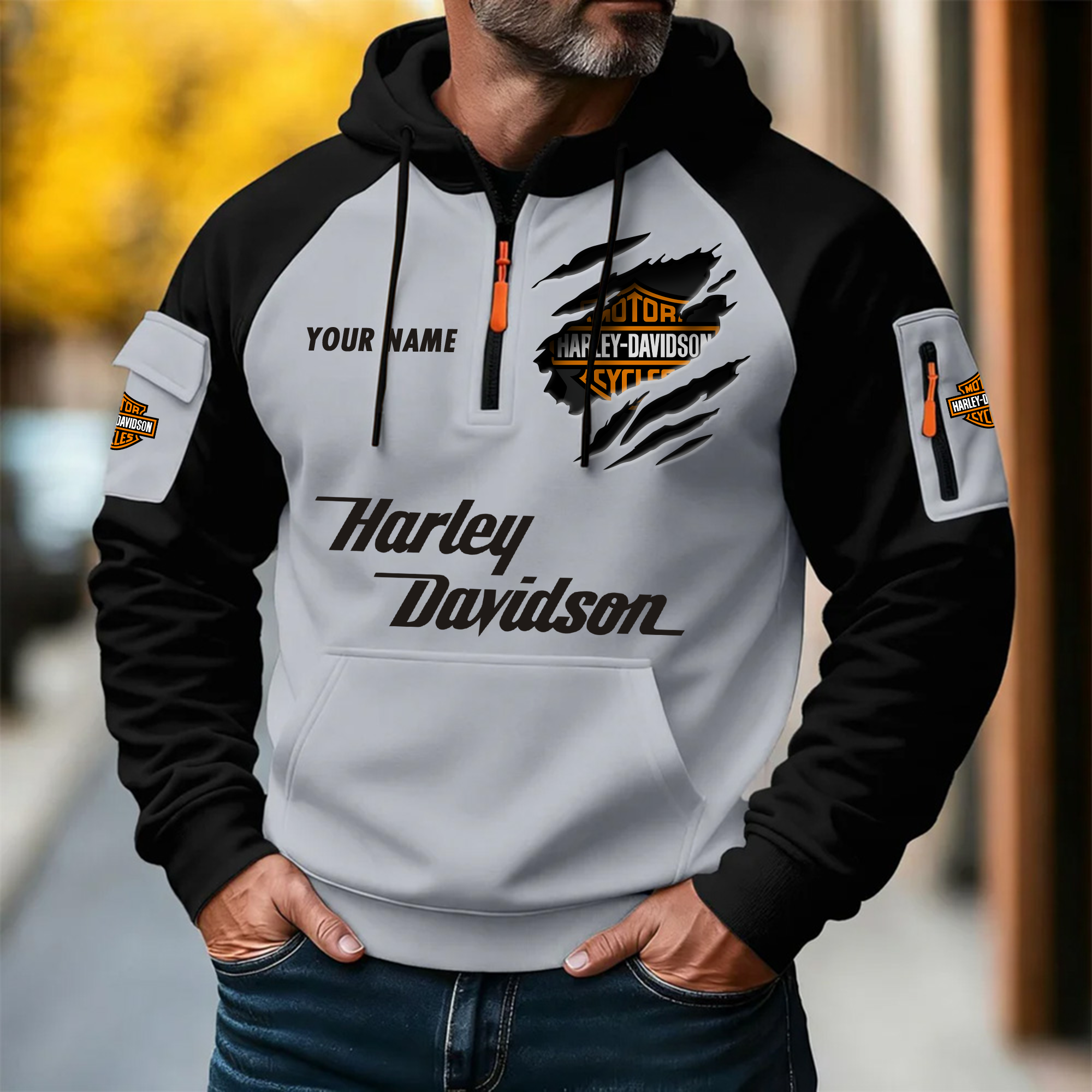 Personalized Harley Davidson Halfzip Hoodie - Image 3