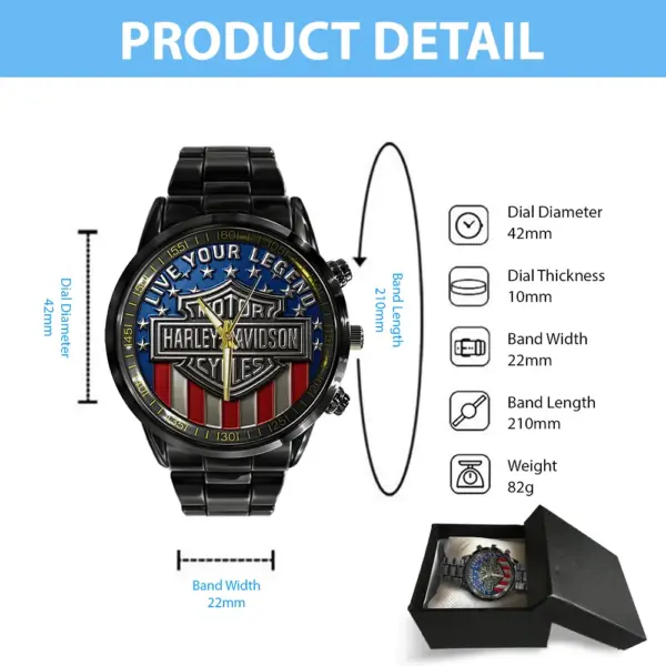 Harley Davidson Black Stainless Steel Watch-THK125695 - Image 4