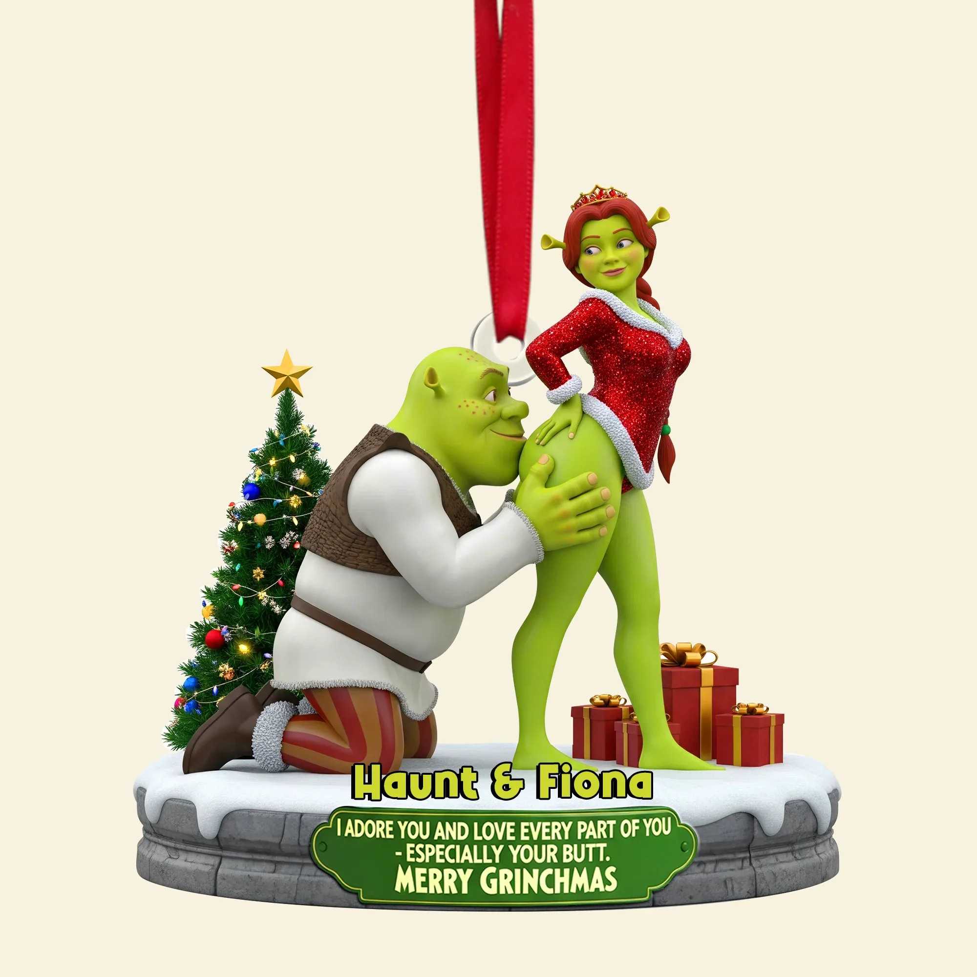 Personalized Cheeky Kisses Couple Christmas Ornament - Image 3