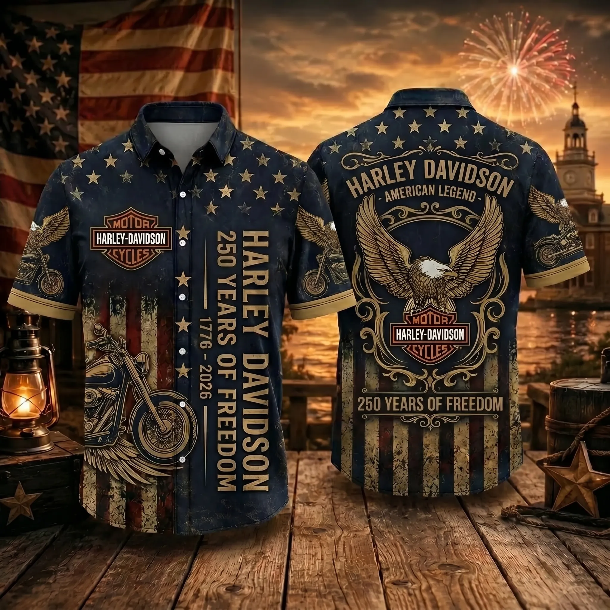 Harley Davidson 250 Years of America Hawaiian Shirt