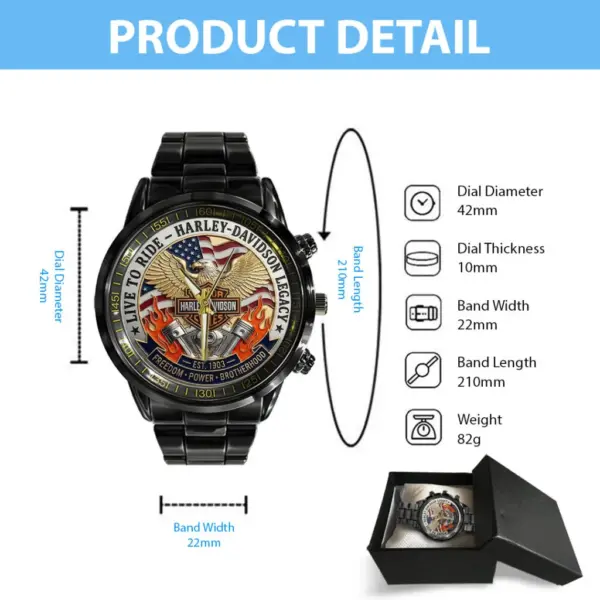 Harley Davidson Black Stainless Steel Watch - Image 3