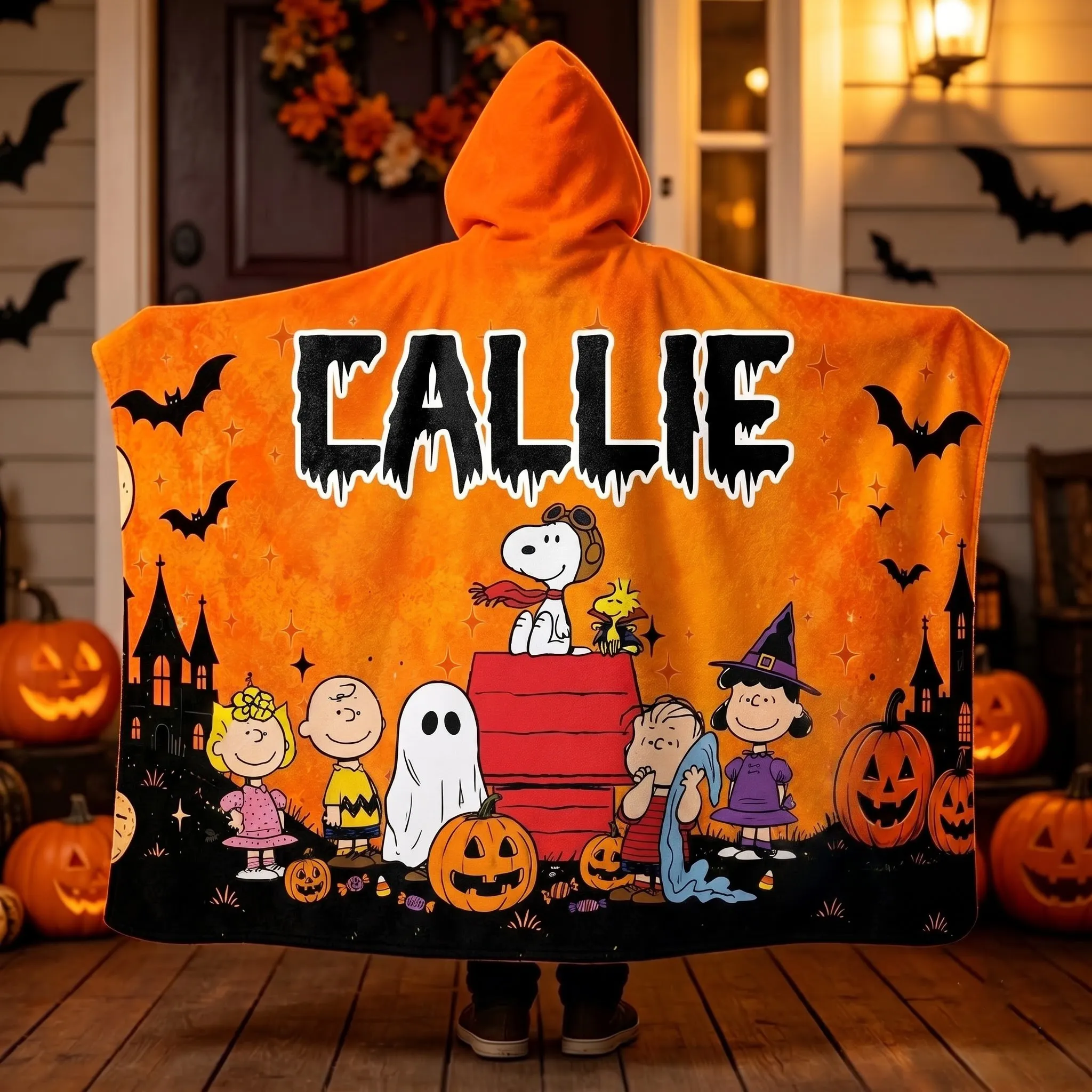 Personalized Peanuts Halloween Hooded Blanket-THK135724