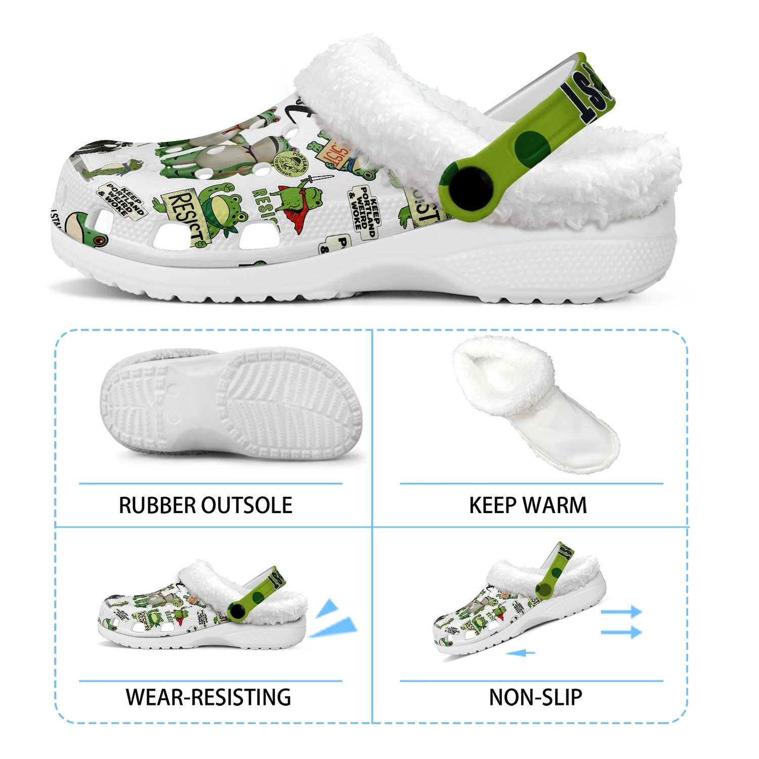 Portland Frog Resist Fleece Crocs Crocband Clogs Shoes - Image 3