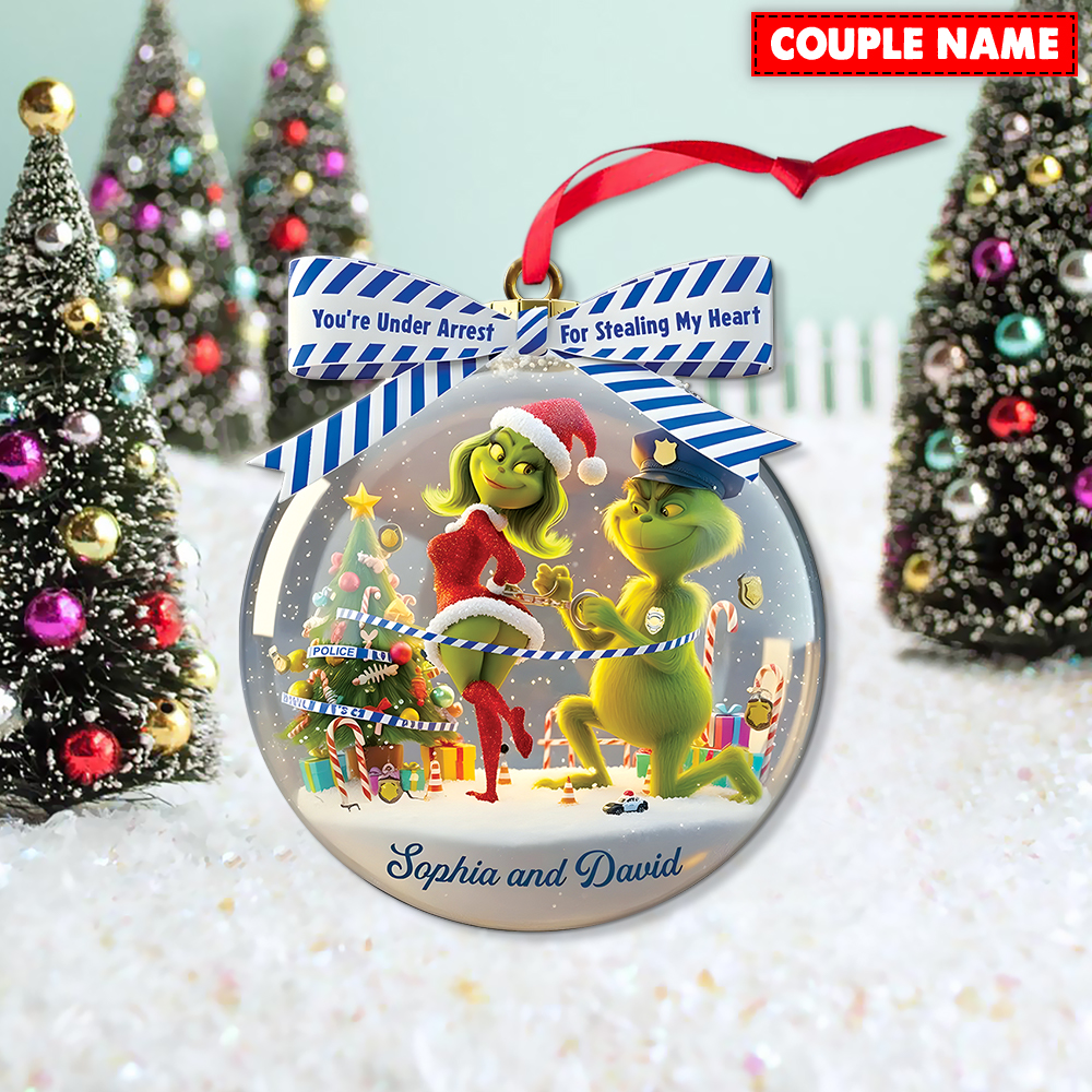 Personalized Naughty Green Monster Couple Police Christmas Ornament - Image 5