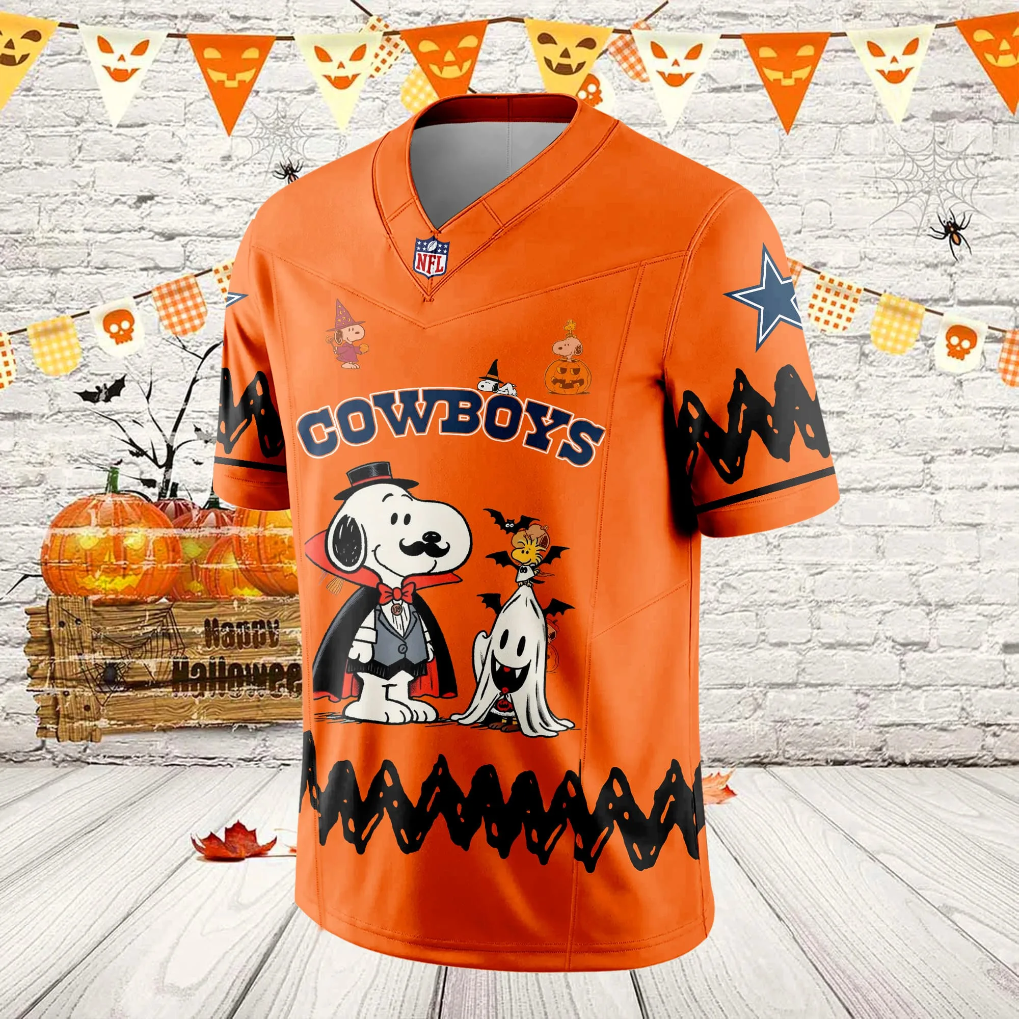 Personalized Dallas Cowboys Snoopy 75th Anniversary Peanuts 2025 Halloween Football Jersey - Image 2