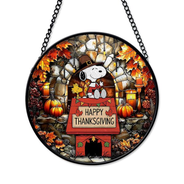 Alternative view of Snooopy Thanksgiving Stained Glass Suncatcher