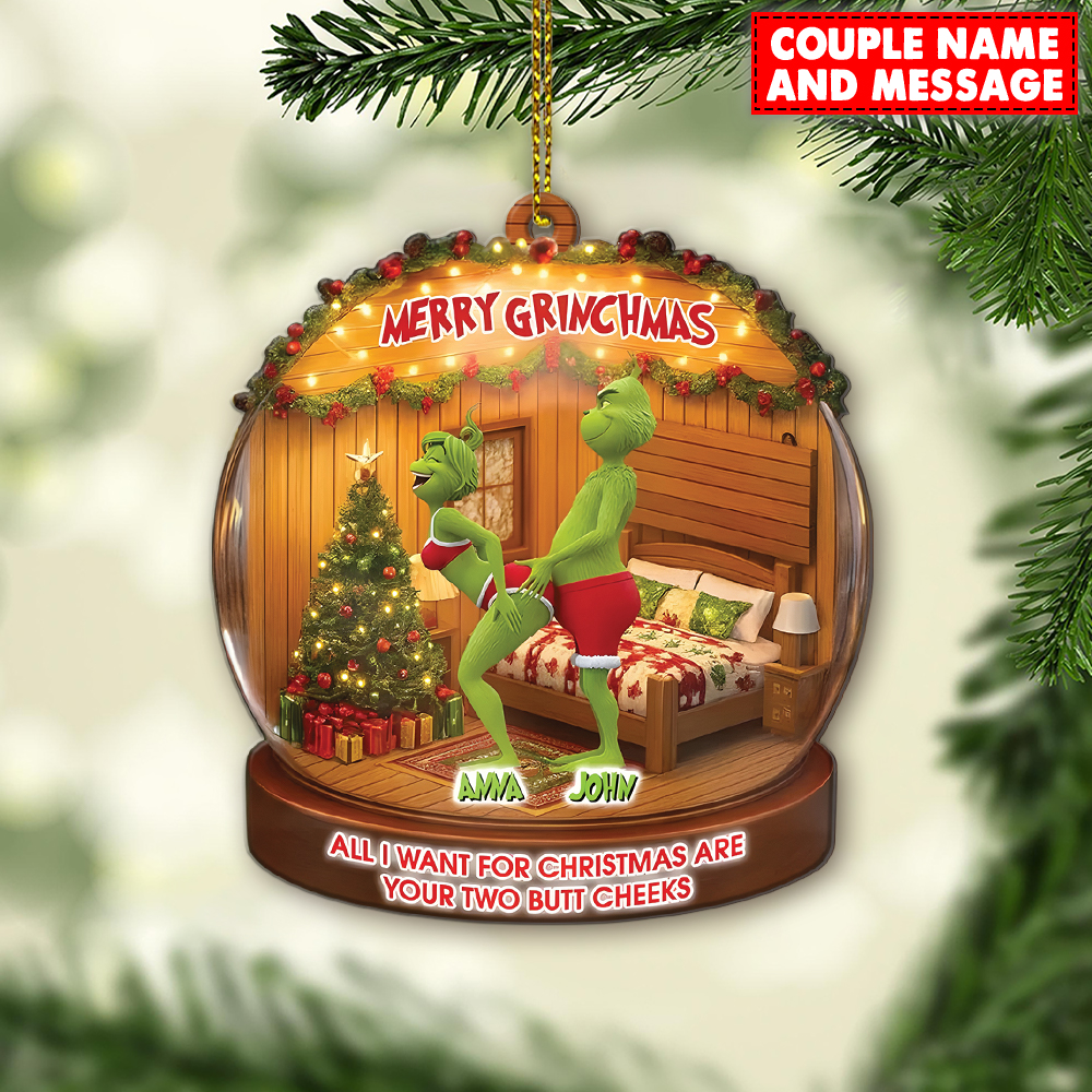 Personalized Green Monster Couple All I Want For Christmas Are Your Two Bt Cheeks Christmas Ornament - Image 7
