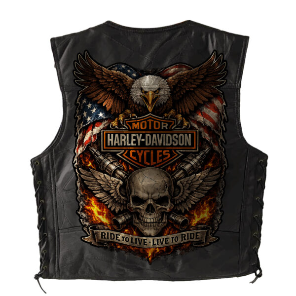 Harley Davidson Sleeveless Leather Jacket - Premium Comfort - THK126079 - Image 3