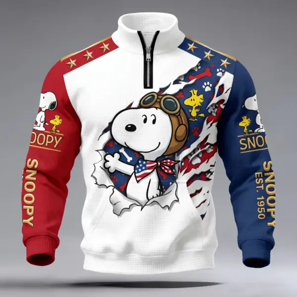 Snoopy 3D Stand Collar Zip Waffle Sweatshirt - THK132217