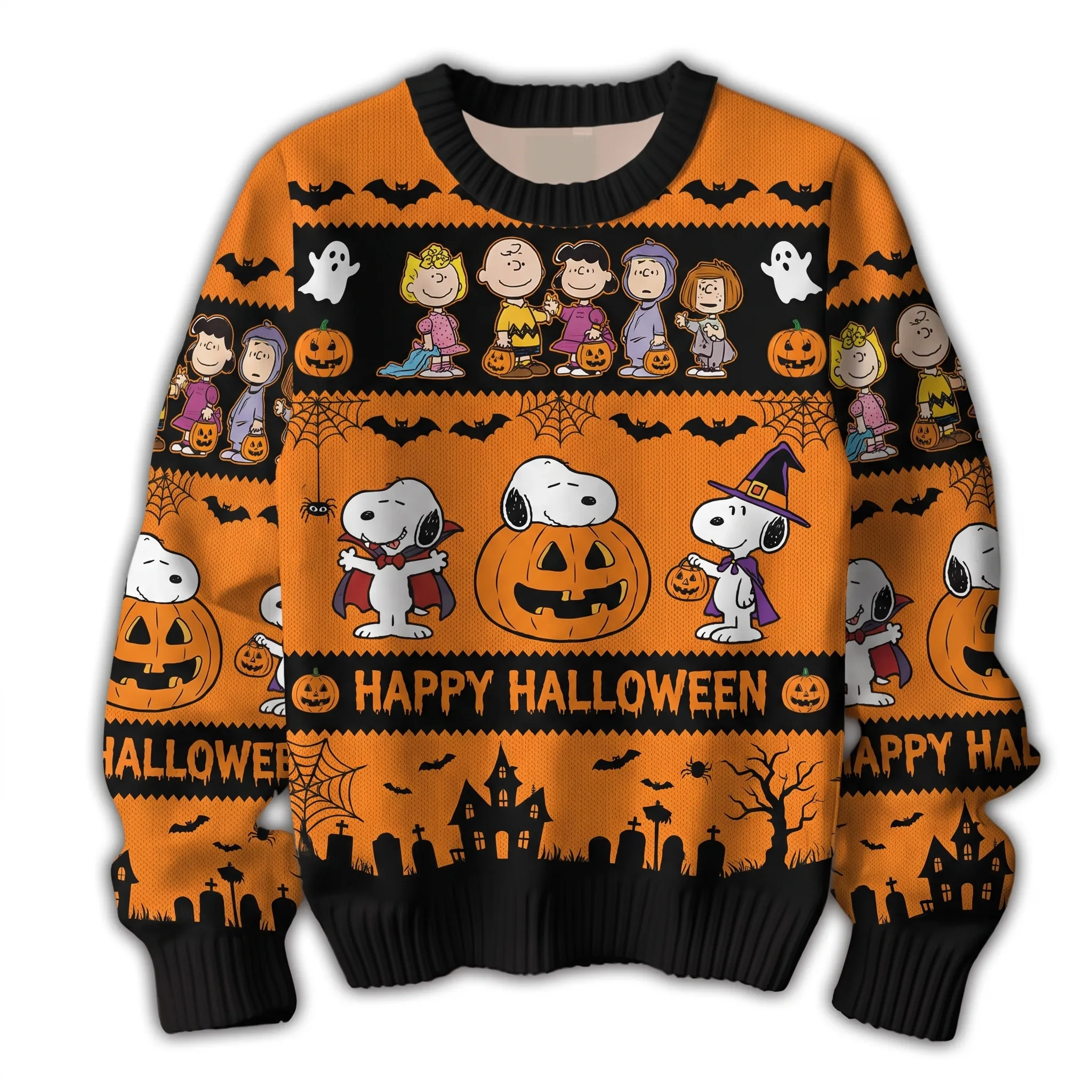 Snoopy Pumpkin & Witch Halloween Ugly Christmas Sweater