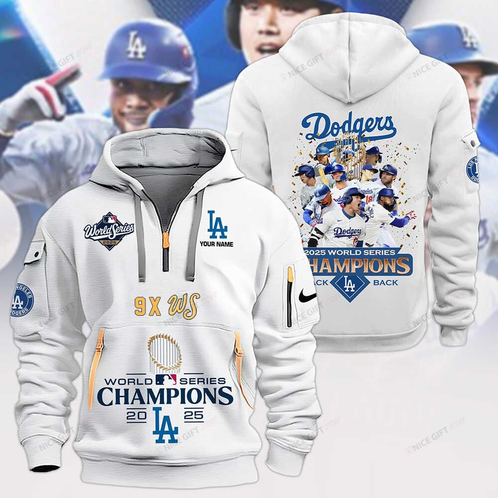 Los Angeles Dodgers 2025 World Series Champions 2D Quarter Zip Hoodie - Image 3