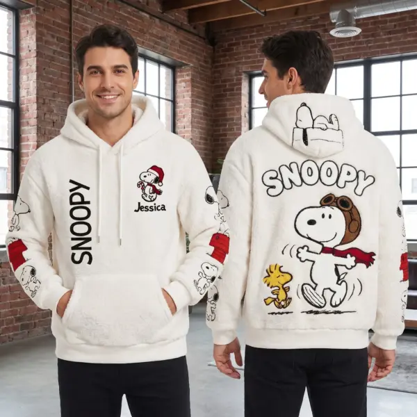 Personalized Snoopy & Woodstock Fuzzy Fleece Hoodie - Image 5