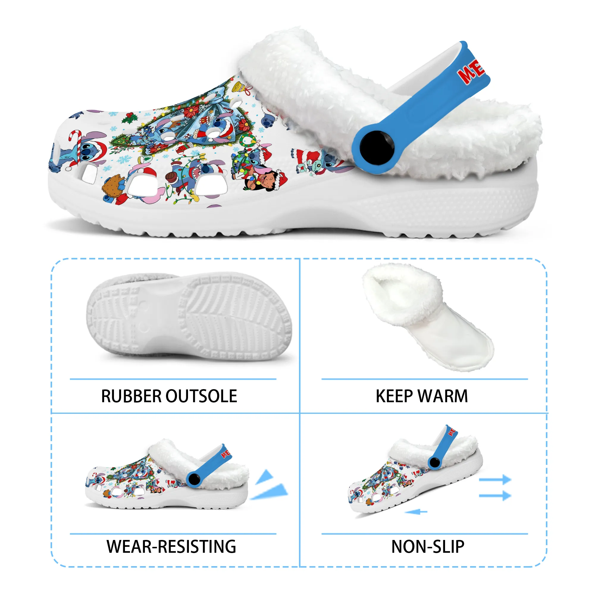 Personalized Stitch Christmas Fleece Crocs Clogs - Image 3