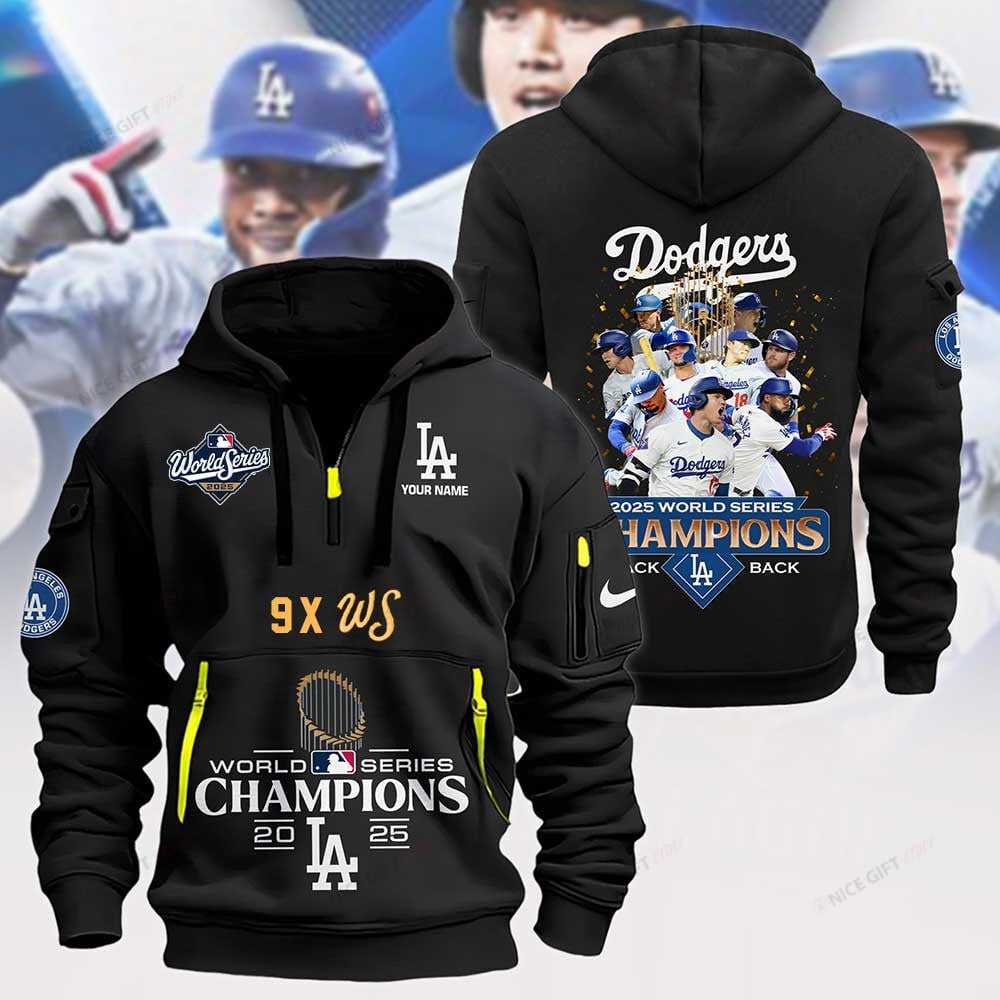 Los Angeles Dodgers 2025 World Series Champions 2D Quarter Zip Hoodie - Image 2