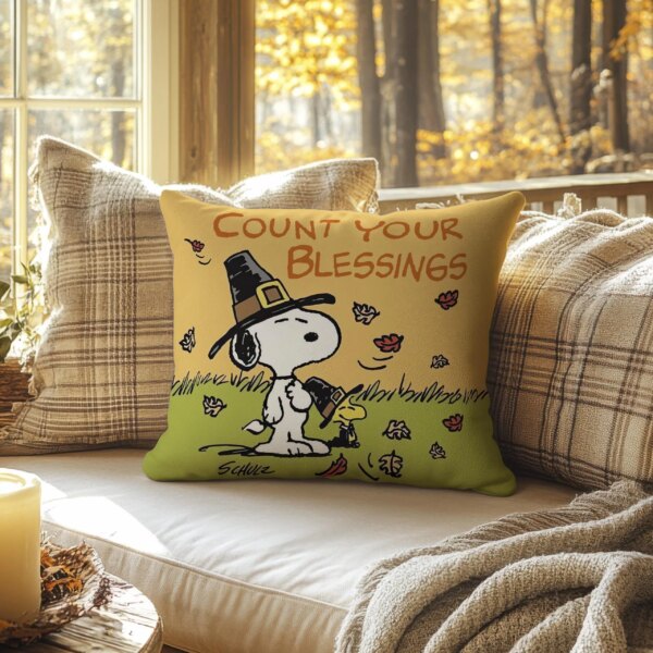 Alternative view of Snoopy and Woodstock Thanksgiving Pillow