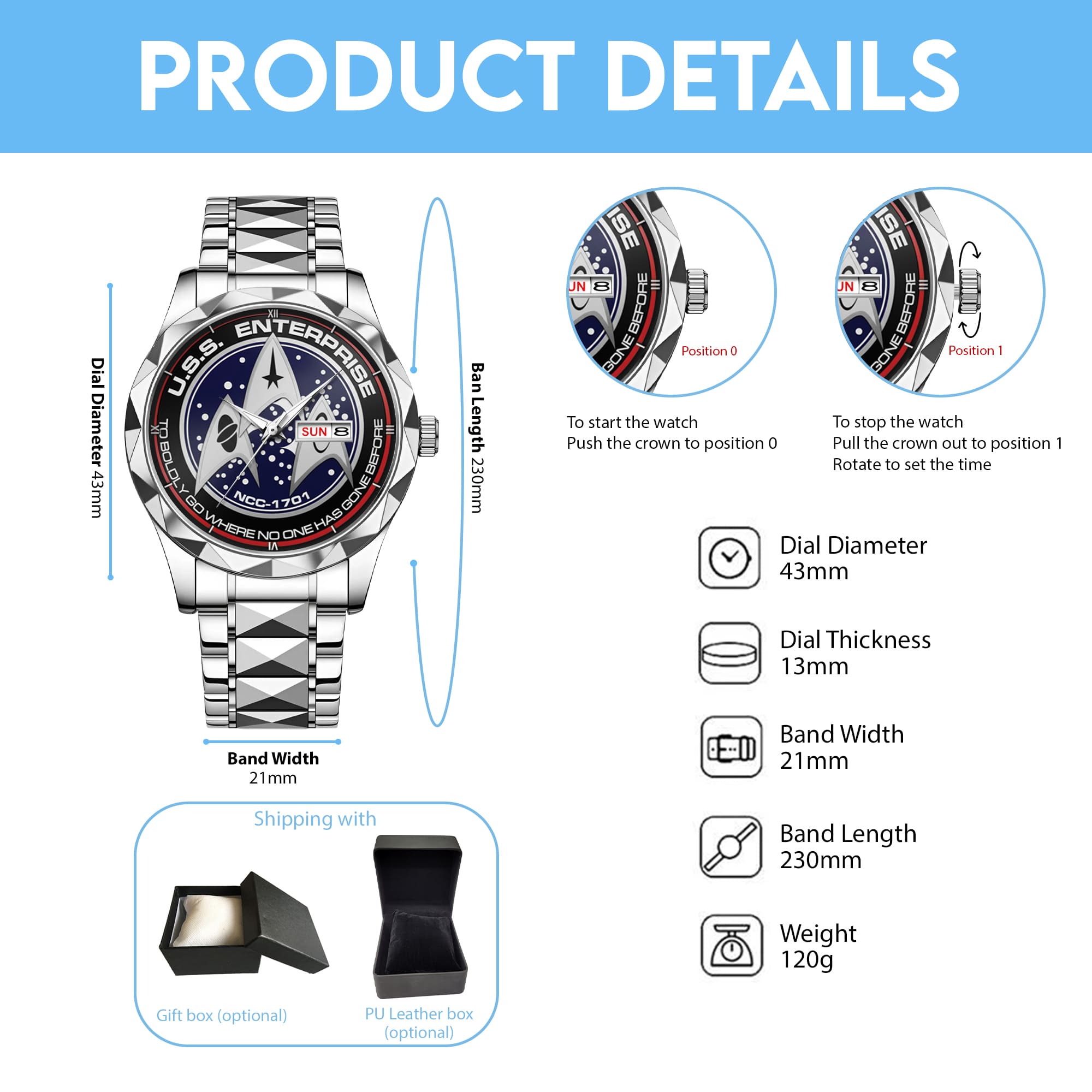 Star Trek U.S.S. Enterprise NCC-1701 Alloy Luxury Quartz Watch - Image 7