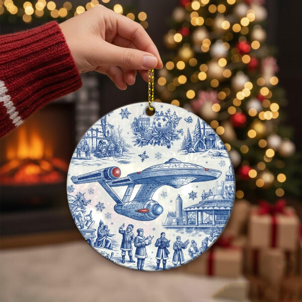 Alternative view of Star Trek NCC-1701 Toile De Jouy Christmas Ornament