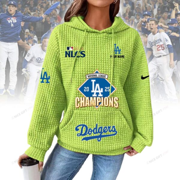 Personalized Los Angeles Dodgers Women's Thick Waffle Knit Hoodie - Image 11